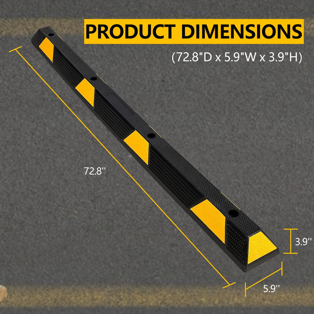 Garvee Curb Parking Garage Floor Stopper - 72 Inch Extra Wide Heavy Duty Rubber Parking Lot Stopper, for Vehicles Truck Driveway, Protect Pumpers from Cars Trucks（1PC）