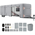 Garvee RV Cover, 27’-30’ Heavy Duty RV Travel Trailer Cover, Windproof Waterproof 4 Layers Non-Woven Fabrics Top Cover with Adhesive Repair Patches, Reflective Strips, Rich Accessories, Grey