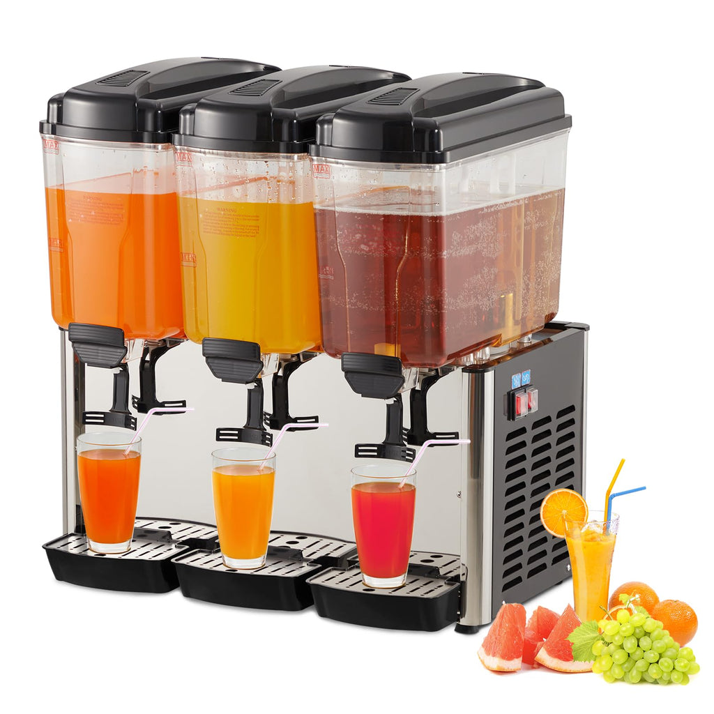 GARVEE 54L (14.4 Gallon) Commercial Juice Dispenser, 3 Tanks 350W, Stainless Steel Beverage Dispenser for Tea, Drink, Restaurant