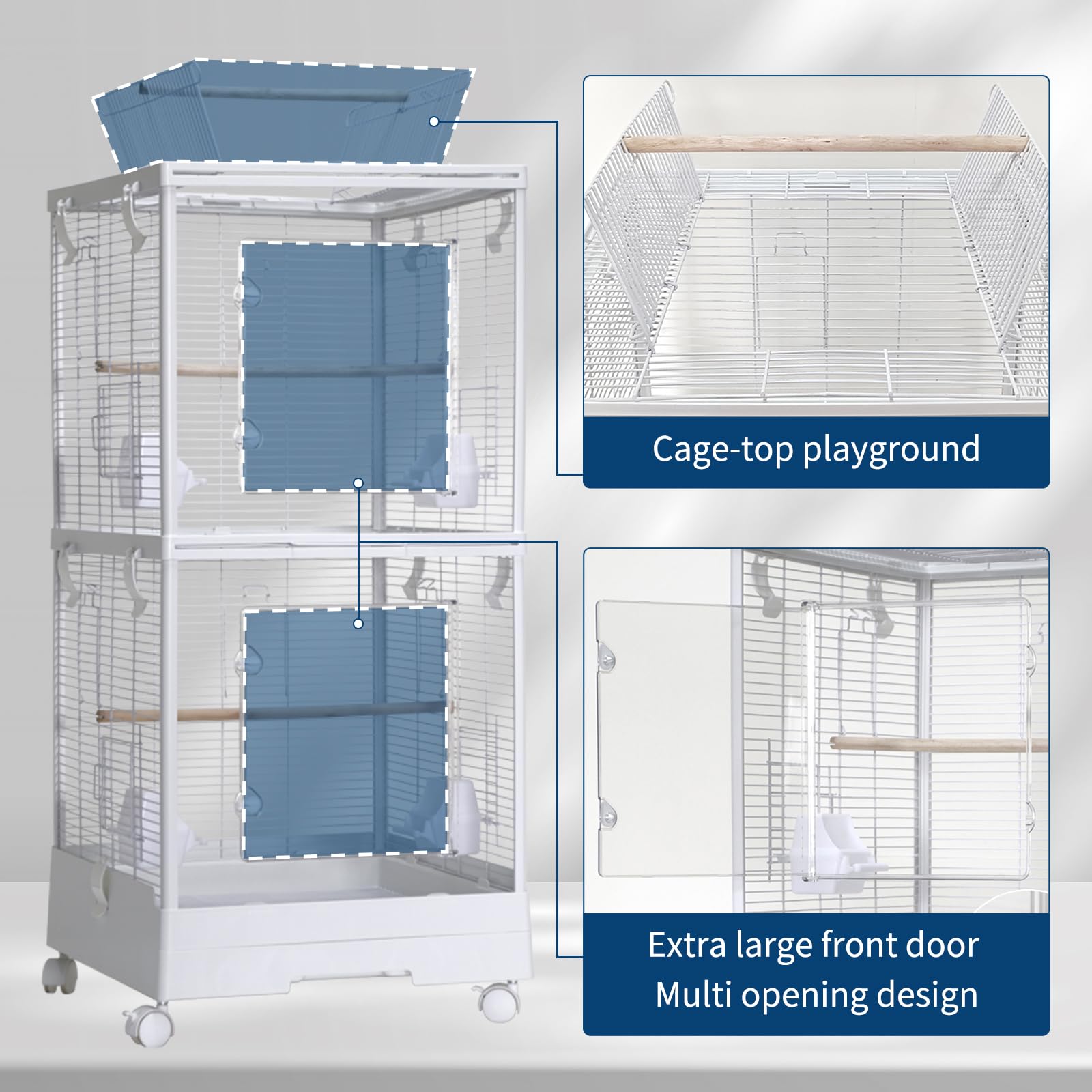 Garvee Small Bird Cage with Wheels, 40 Inch Parakeet Cage with Top Stand, 3 in 1 Bird Carrier for Small Birds, Green