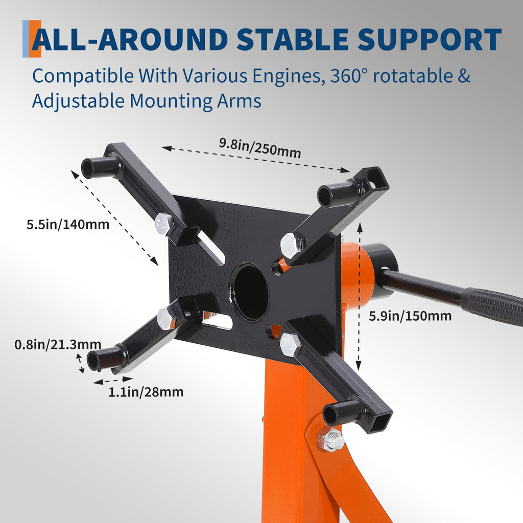 Garvee Engine Stand 2000 LBS Rotating Motor Stand with 360-Degree Head, Adjustable Arms, Casters for Vehicle Maintenance, Auto Repair, Steel Black