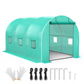Garvee 13'x8'x7' Walk-In Tunnel Greenhouse Hoop House with Galvanized Steel Frame, 140g/m² Green PE Cover, Roll-Up Zipper Door & 6 Windows