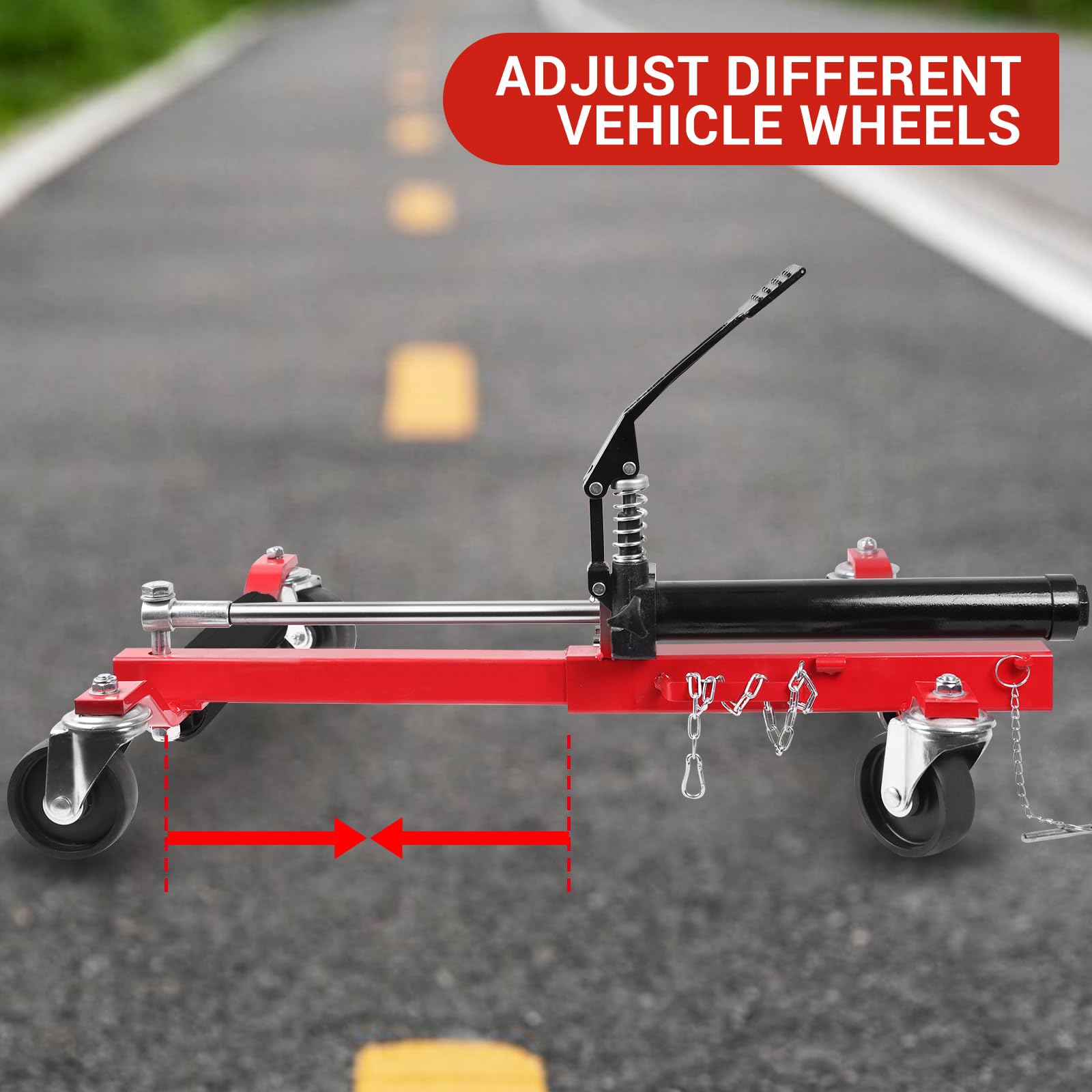 Garvee Car Wheel Dolly Set With Hydraulic Tire Jack For Truck RV Trailer, 1500 LBS Capacity, Red