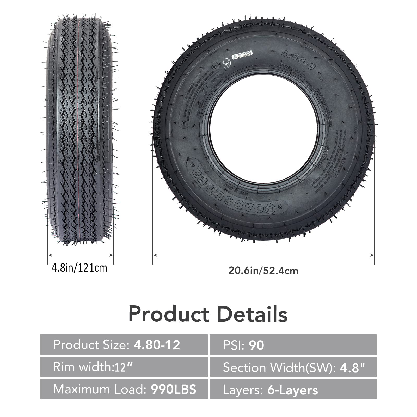 Garvee ST225/75D15 H78-15 Load C 6 PLY Trailer Tires - 2 Pack