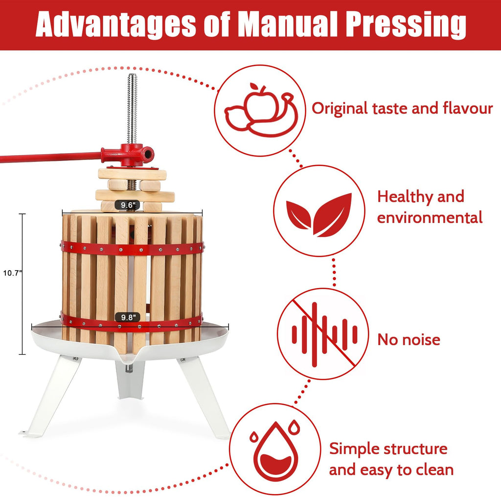 Garvee 3.2 Gal Manual Fruit Wine Press, Wood Steel Fruit and Wine Press With T-Handle, Stable Triangular Structure, Wine Making Press for Outdoor, Kitchen, Manual Assembly Required
