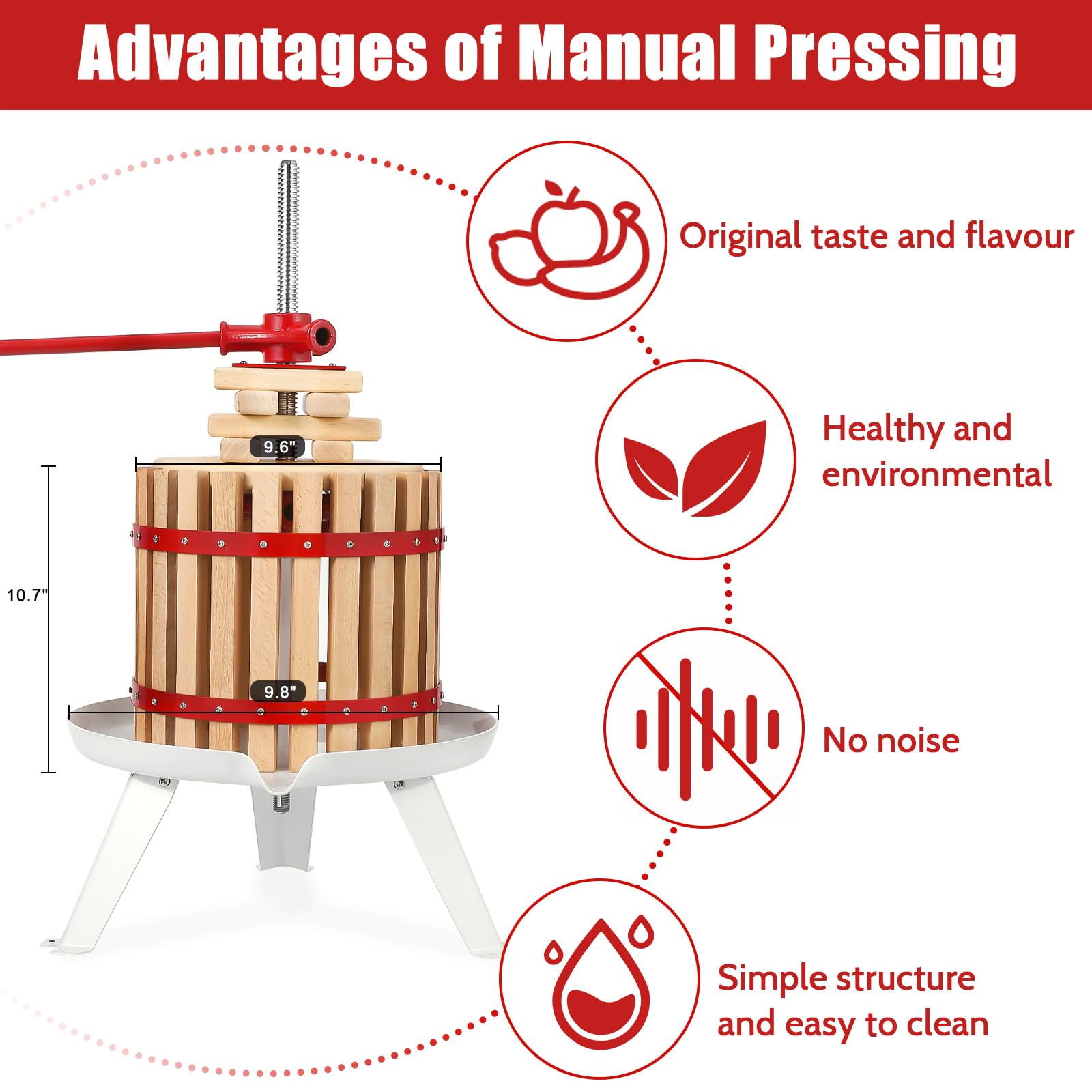 Garvee 3.2 Gal Manual Fruit Wine Press, Wood Steel Fruit and Wine Press With T-Handle, Stable Triangular Structure, Wine Making Press for Outdoor, Kitchen, Manual Assembly Required