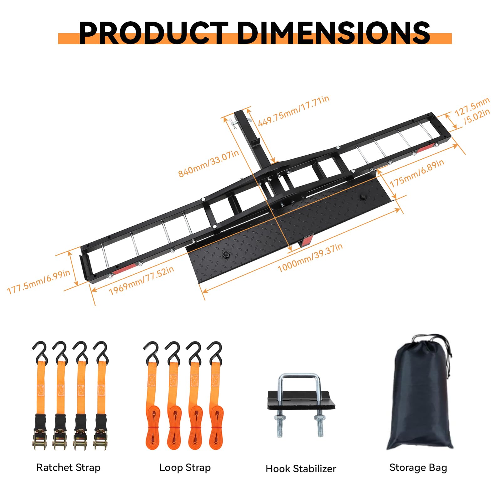 Garvee Motorcycle Hitch Carrier with Ramp - 500 lbs Capacity Heavy-Duty Steel Dirt Bike Hauler, Motorcycle Rack for Bicycle and Dirt Bike, Fits Tires up to 5.5" Wide, 2" Hitch Receiver