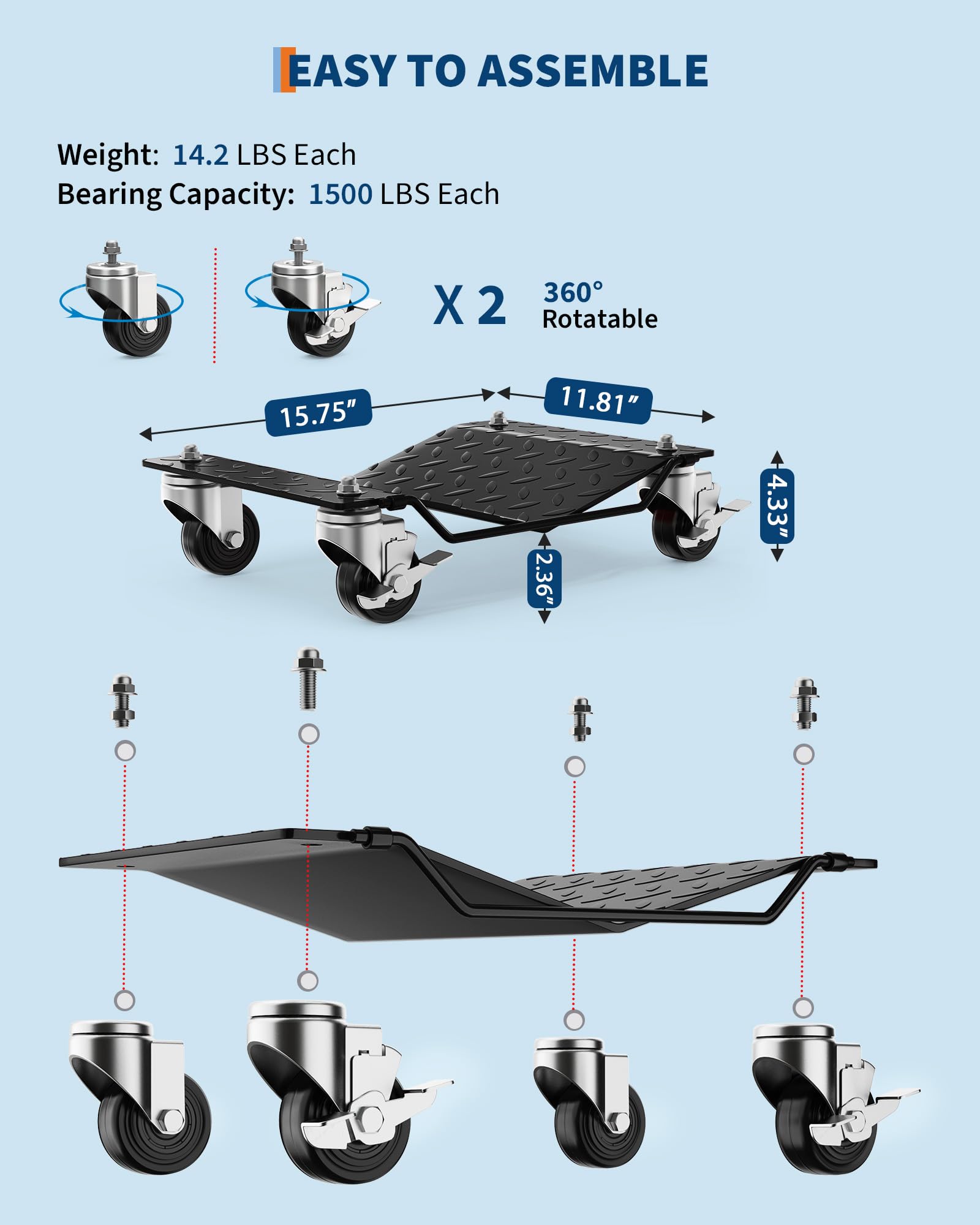 Garvee Car Wheel Dolly Set of 2 Heavy Duty Vehicle Mover with Brakes for Cars, Trucks, Trailers, Motorcycles, Black, 3000LBS Capacity