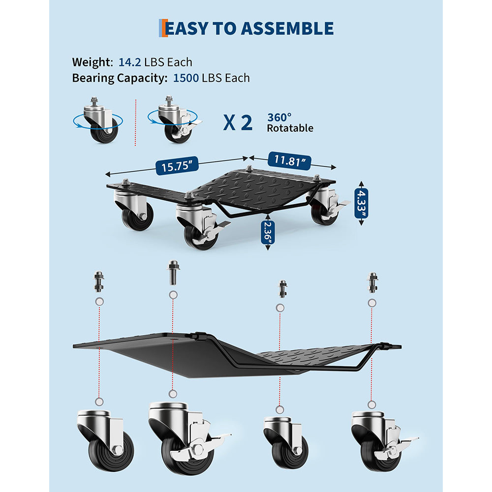 Garvee Car Wheel Dolly Set of 4 Heavy Duty Vehicle Mover with Brakes for Cars, Trucks, Trailers, Motorcycles, Black, 6000 LBS Capacity