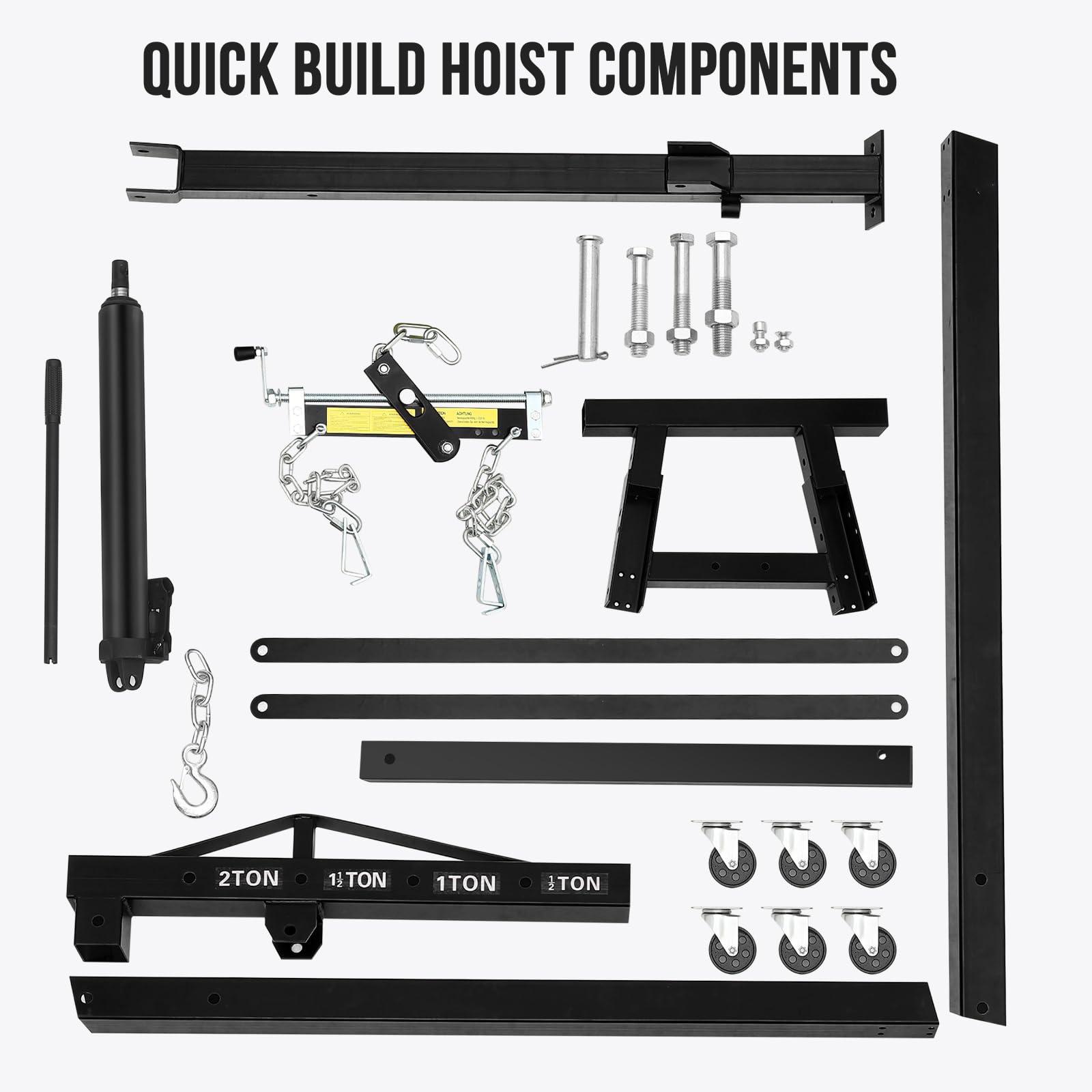 Garvee 2-Ton Folding Hydraulic Engine Hoist - Heavy-Duty Engine Crane with Leveler, Telescopic Boom, and 6 Casters for Garage, Workshop, and Warehouse, Black