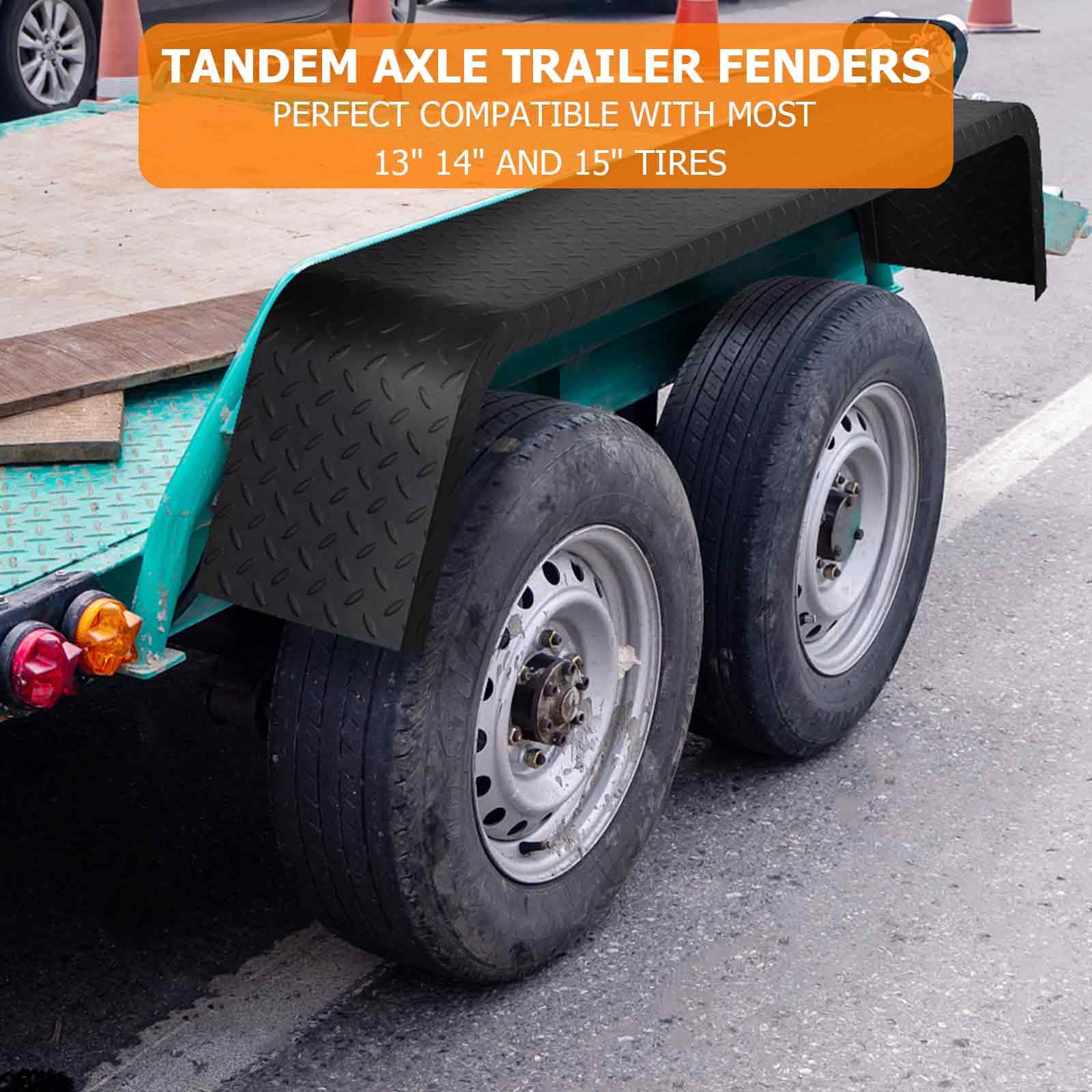 Garvee Trailer Fenders,2 Pack Tandem Axle Trailer Fenders Fit 13"-15" Tires,Heavy Duty Steel Double Axle Trailer Fenders Car Hauler Trailer,Cargo Trailer,Utility Trailer,Landscape Trailer Black