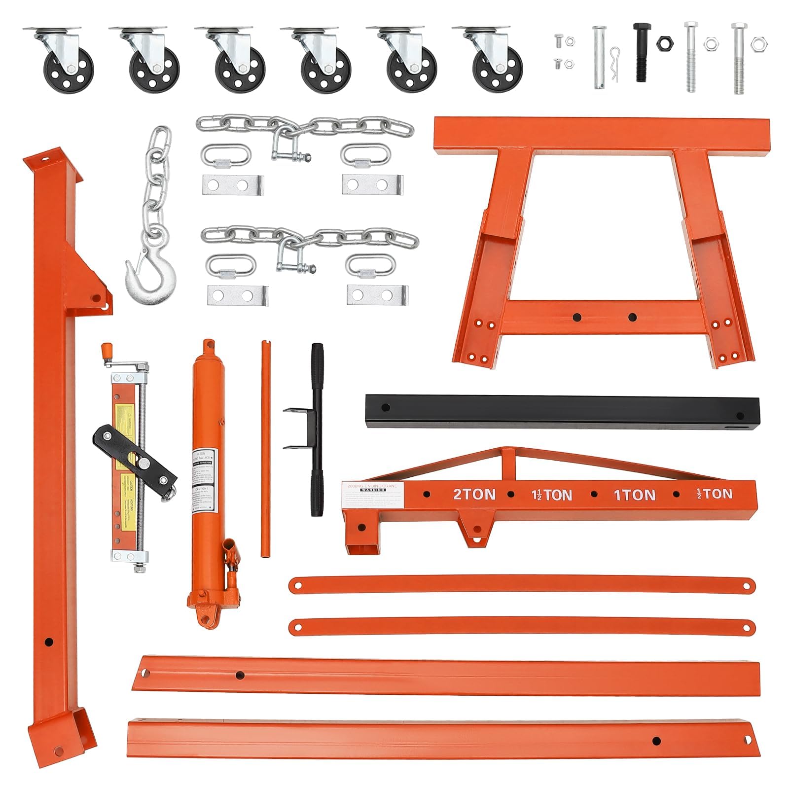 Garvee Folding Hydraulic Engine Hoist with Lever, 2T 4400 LBS Cherry Picker Engine Lift, Hydraulic Tilting Shop Crane, 6 Iron Caster Wheels, Telescopic Boom, Orange