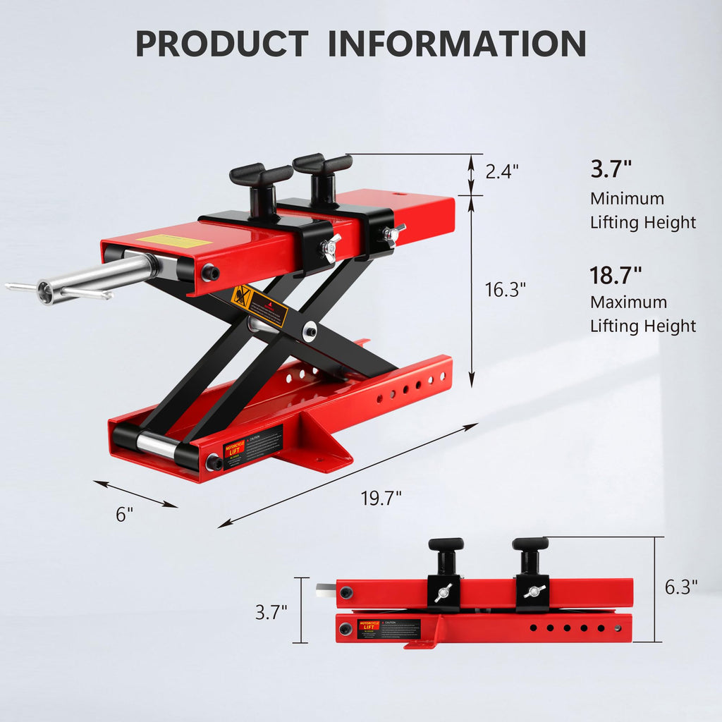 Garvee Motorcycle Scissor Lift Jack - 1100 lbs Capacity Scissor Jack with Saddle and Safety Pin, Ideal for ATVs and Dirt Bikes