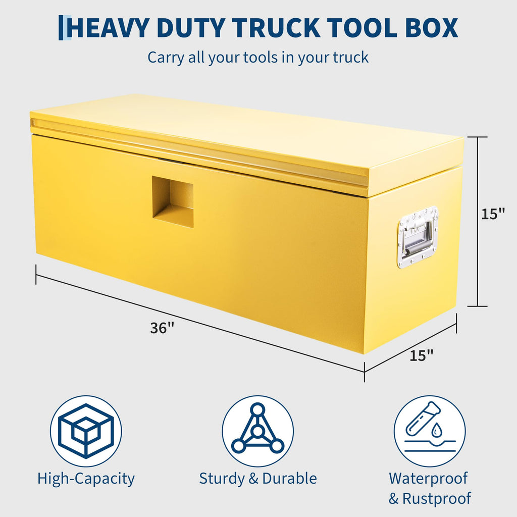 Garvee 36"x15"x15" Steel Truck Tool Box - Heavy-Duty, Dual Lids, Lockable, Weatherproof Storage for Pickup Truck Beds, RVs, and Trailers, Black
