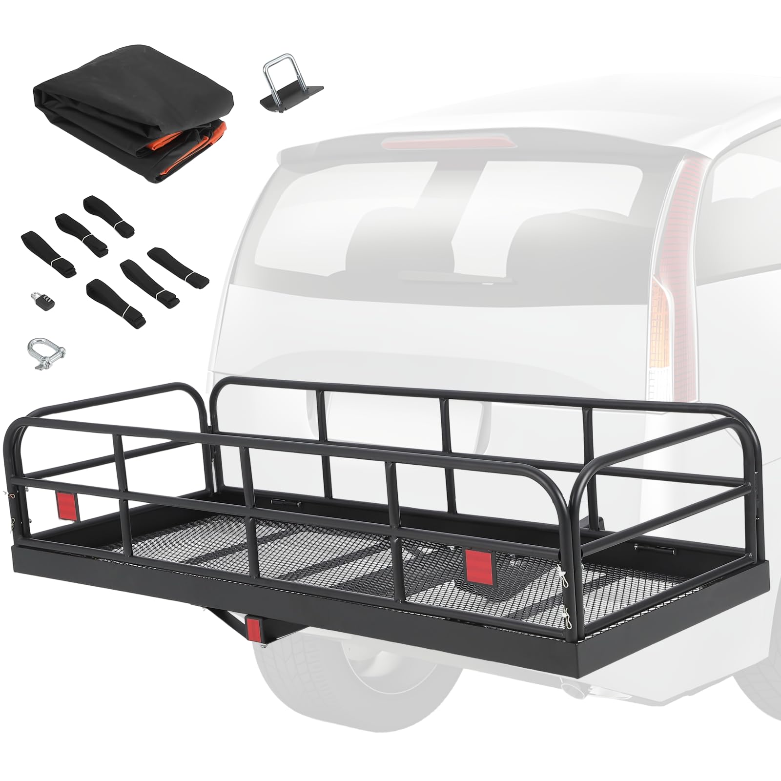 Garvee 60"x24"x14" 500 lbs Heavy Duty Foldable Trailer Hitch Cargo Carrier, Steel for SUV, Pickup, Camping & Traveling, Black