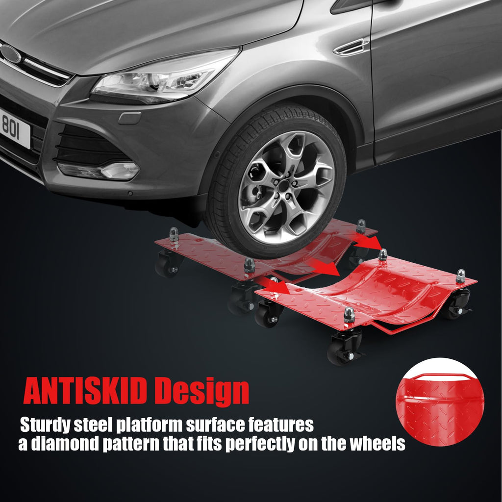 Garvee Wheel Dolly, 6000 lbs/2722 kg Car Moving Dolly, Wheel Dolly Car Tire Stake Set of 4 Piece, Heavy-duty Car Tire Dolly Cart Moving Cars, Trucks, Trailers, Motorcycles, and Boats, Red