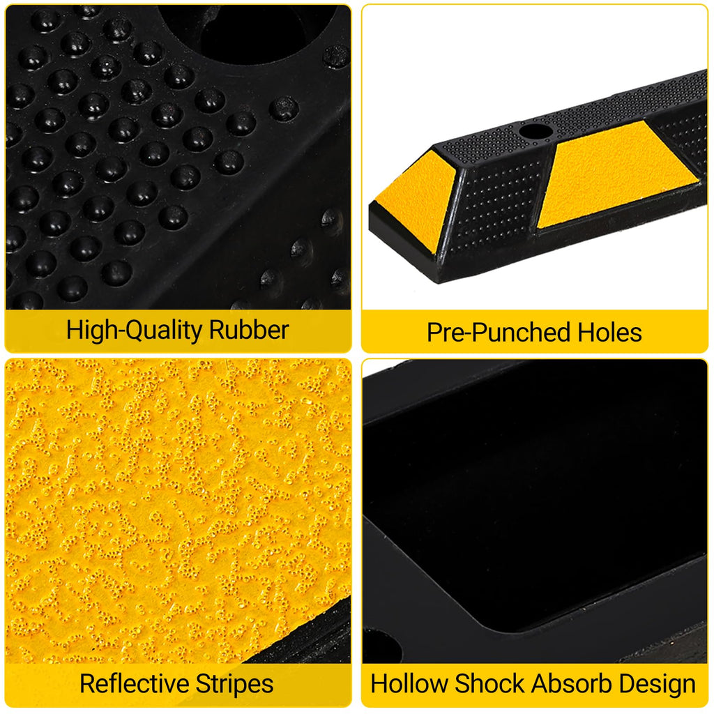 Garvee Car Parking Stopper 72 Inch Heavy Duty Rubber Wheel Stopper with Yellow Reflective Strips for Garage, Cars, Trucks, Trailers, Vans, 2 Pack