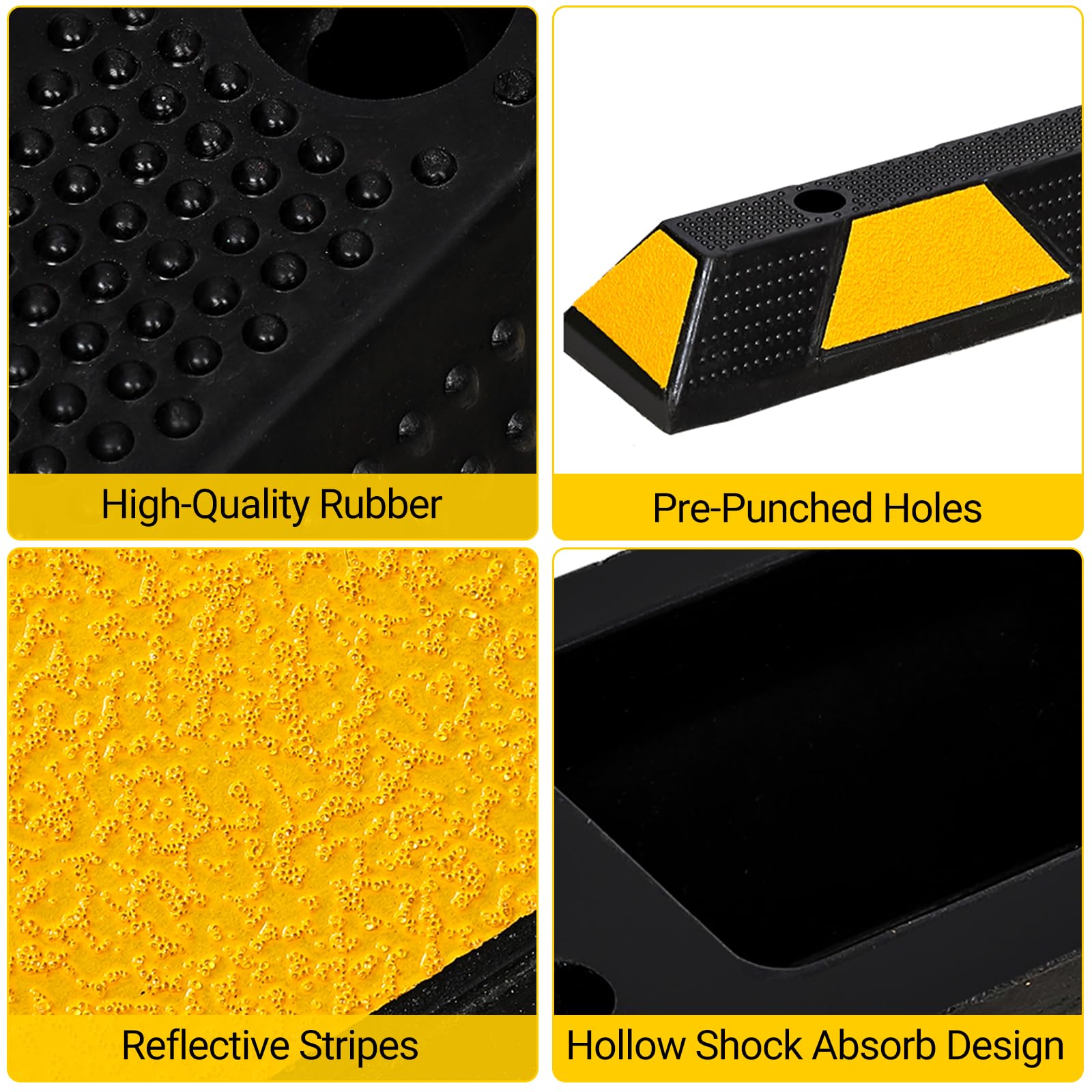 Garvee Car Parking Stopper 72 Inch Heavy Duty Rubber Wheel Stopper with Yellow Reflective Strips for Garage, Cars, Trucks, Trailers, Vans, 2 Pack