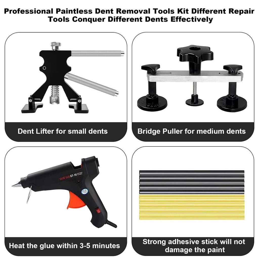 Garvee Paintless Dent Repair Kit - Stainless Steel Dent Puller & Rubber Hammer for Auto Body DIY Car Repair, Multi-Size, Black