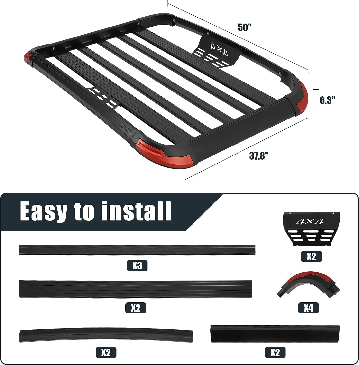 Garvee 50 x 37.8 Inch Roof Rack Cargo Baskets, 165Lbs Capacity Aluminum Rooftop Cargo Carrier, Car Roof Basket for SUV, Car, Truck