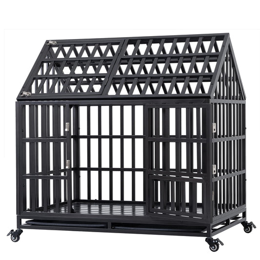 Garvee 43.3" Dog Cage Heavy-Duty Pet Crate With Roof And Front Door For Indoor Outdoor Use 43.3 Inches Black