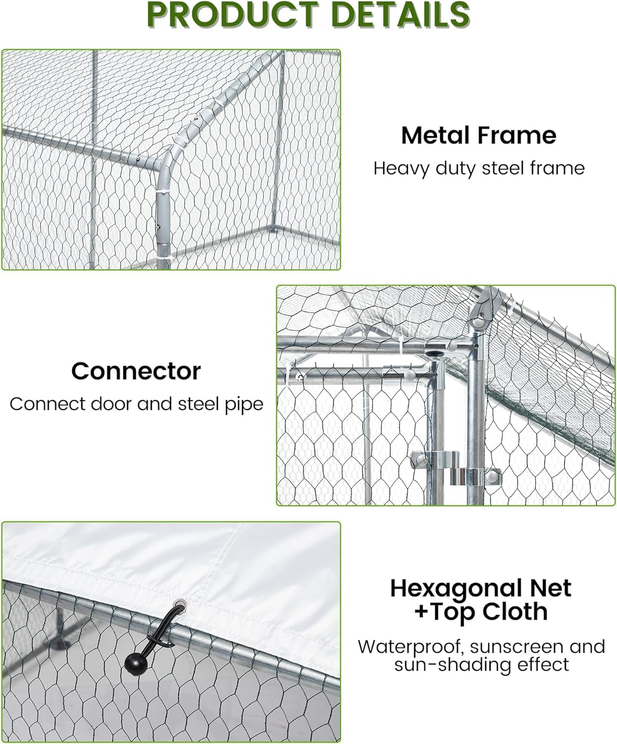 Garvee Large Chicken Coop, Metal Chicken Run for Yard with Waterproof and Anti-UV Cover, Walk in Fence Cage for Outdoor Farm Use(6.6ft x 9.8ft x 6.4ft)
