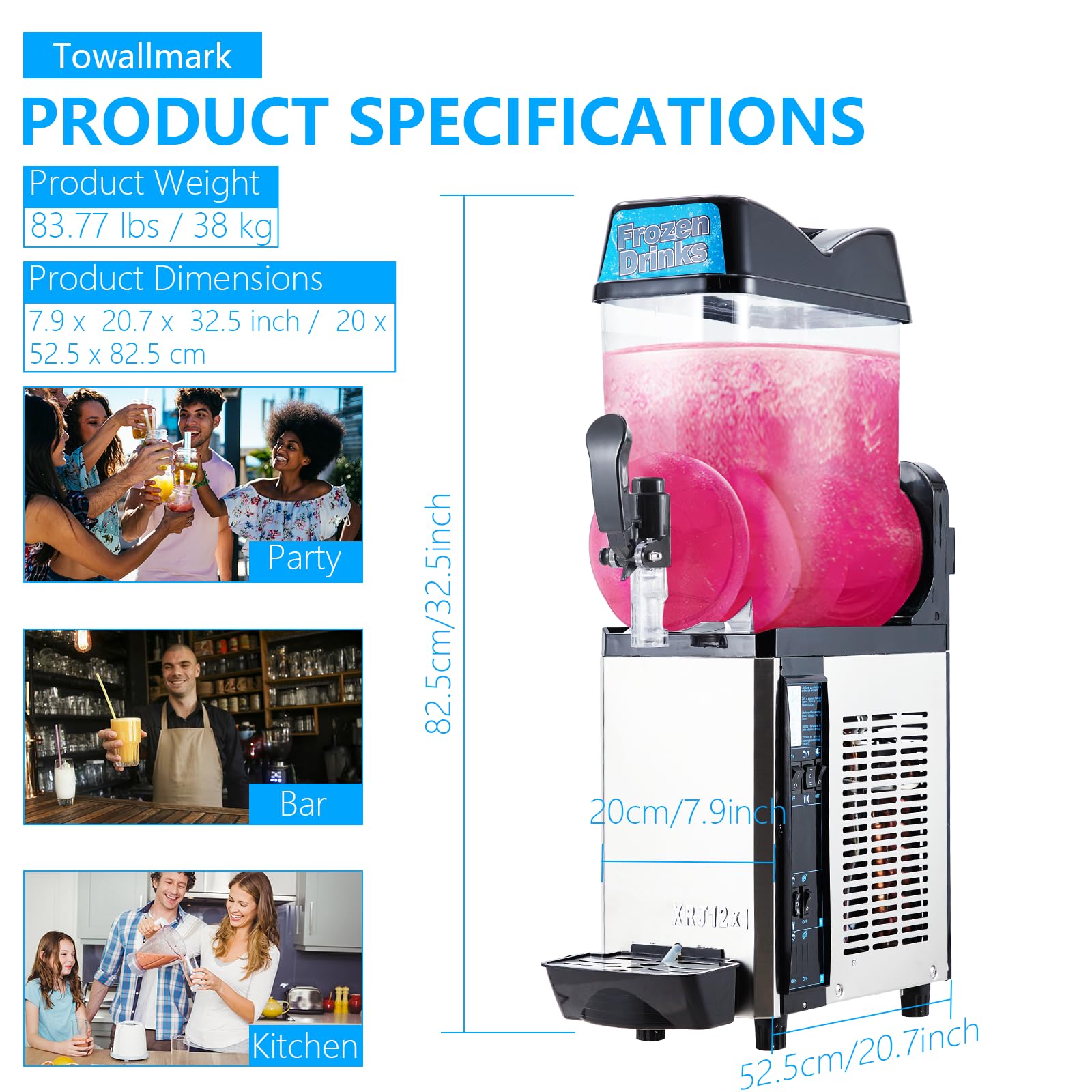 Garvee 12L Commercial Slushy Machine, 430W Compressor, 3.2 Gal Capacity, Food-Grade PC, Stainless Steel, Digital Control, Ideal for Restaurants, Bars, Pool Parties