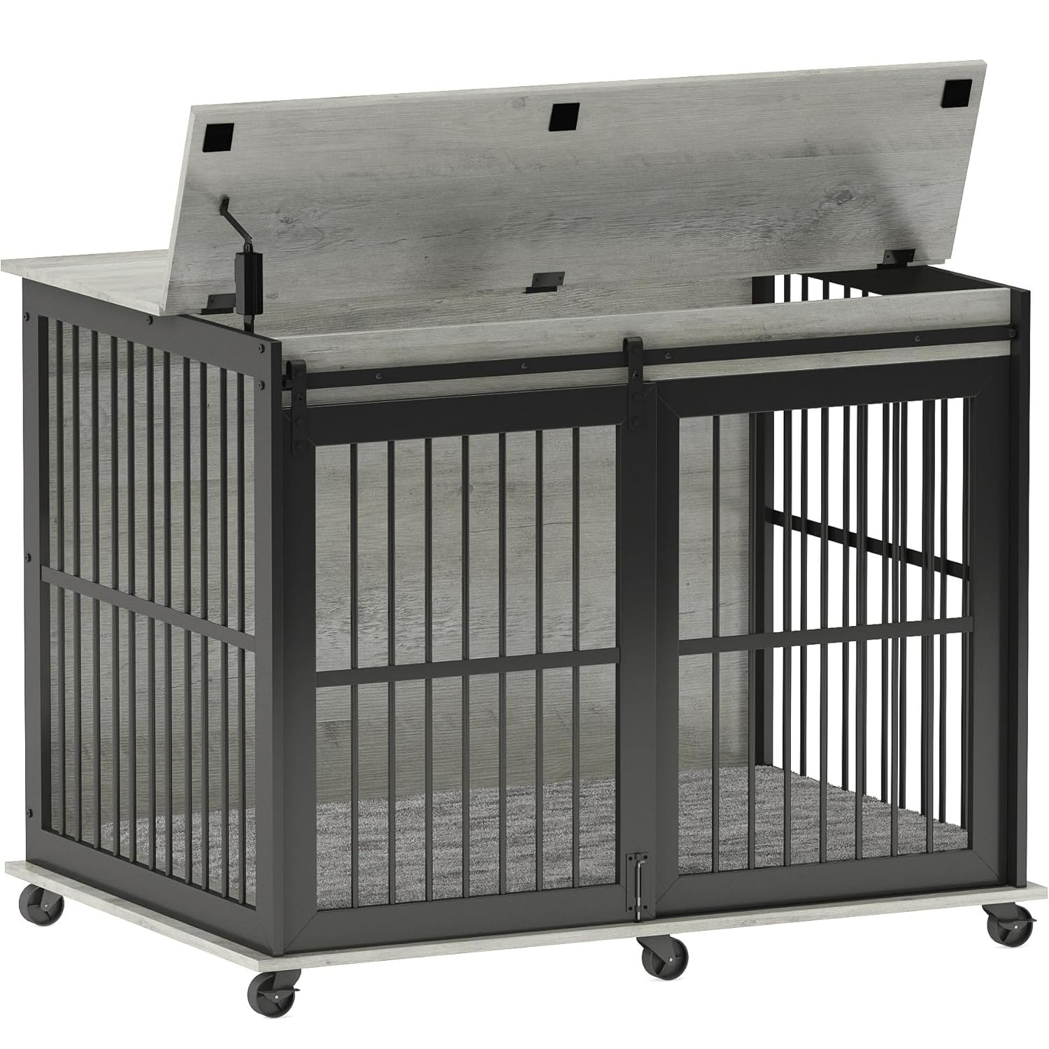 Garvee Furniture Style Dog Crates with Sliding Iron Door, Modern Decorative Pet House, Indoor Puppy Kennel for Medium Dogs, Grey
