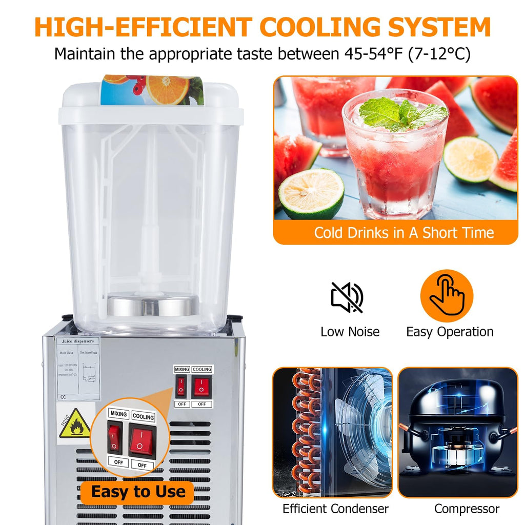 GARVEE 18L (4.8 Gallon) Commercial Juice Dispenser, 1 Tank 180W, Stainless Steel Beverage Dispenser for Lemonade, Party, Restaurant