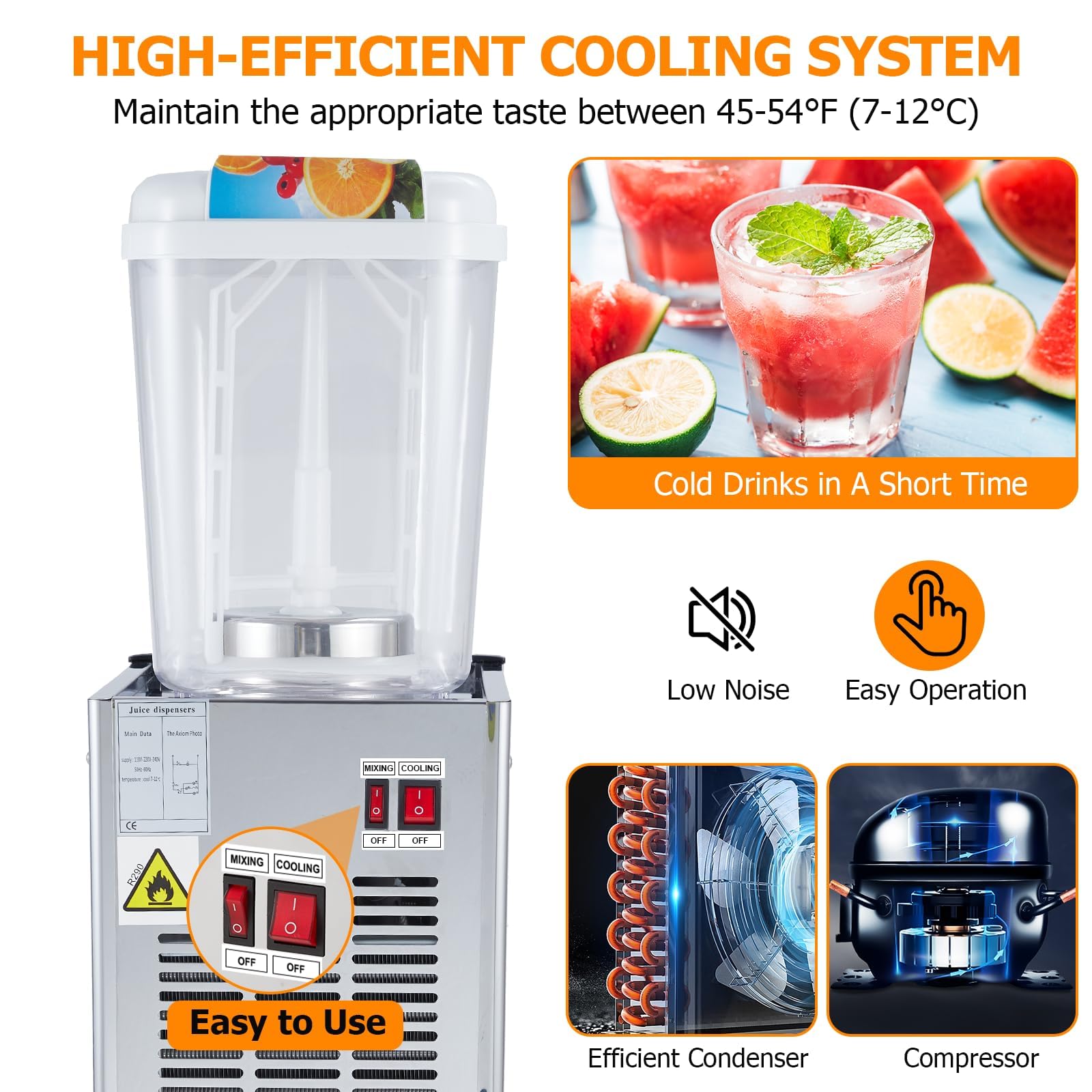GARVEE 18L (4.8 Gallon) Commercial Juice Dispenser, 1 Tank 180W, Stainless Steel Beverage Dispenser for Lemonade, Party, Restaurant