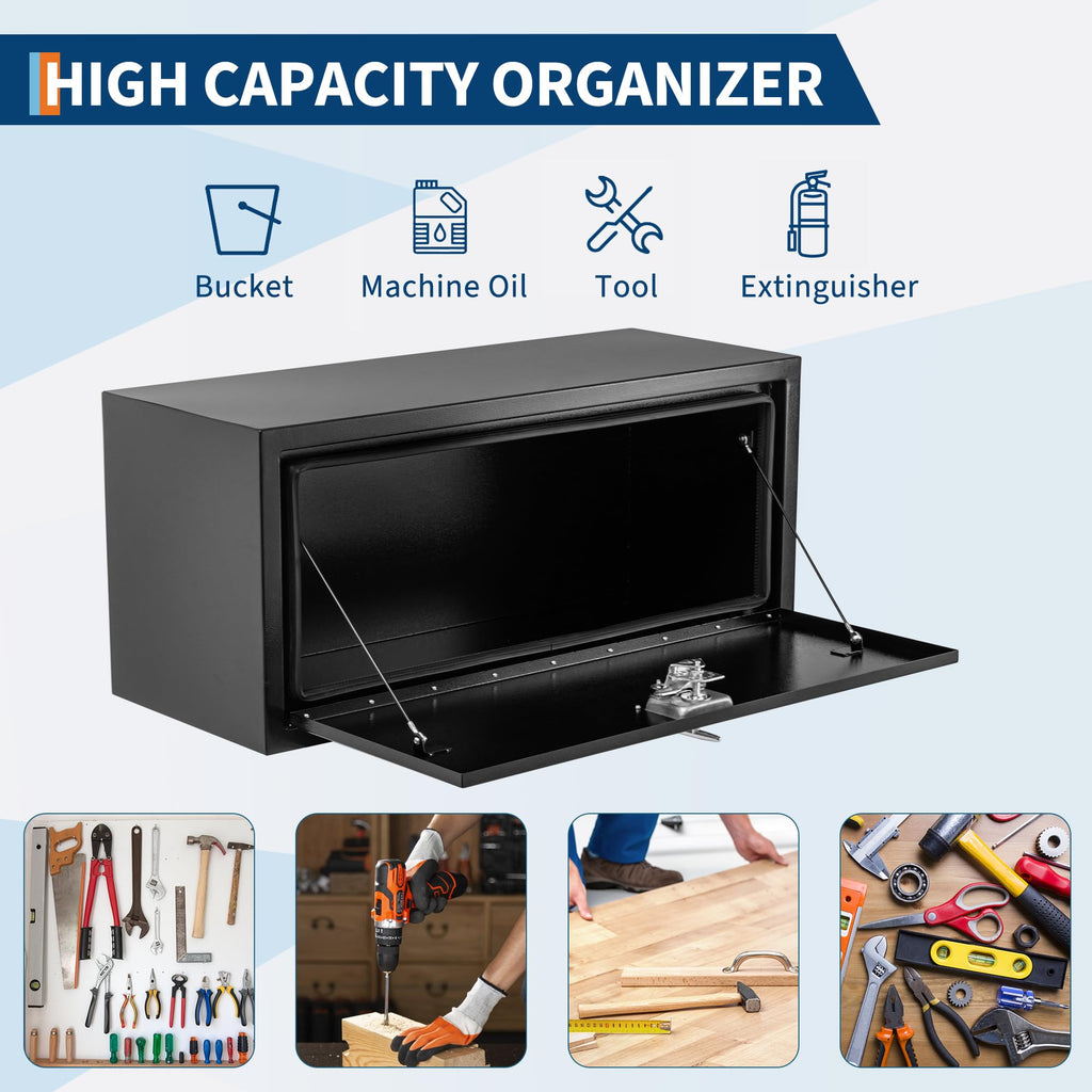 Garvee 24"x14"x16" Steel Underbody Truck Tool Box with T-Handle Lock Heavy Duty Storage Organizer for Pickup Truck Bed RV Trailer, Black