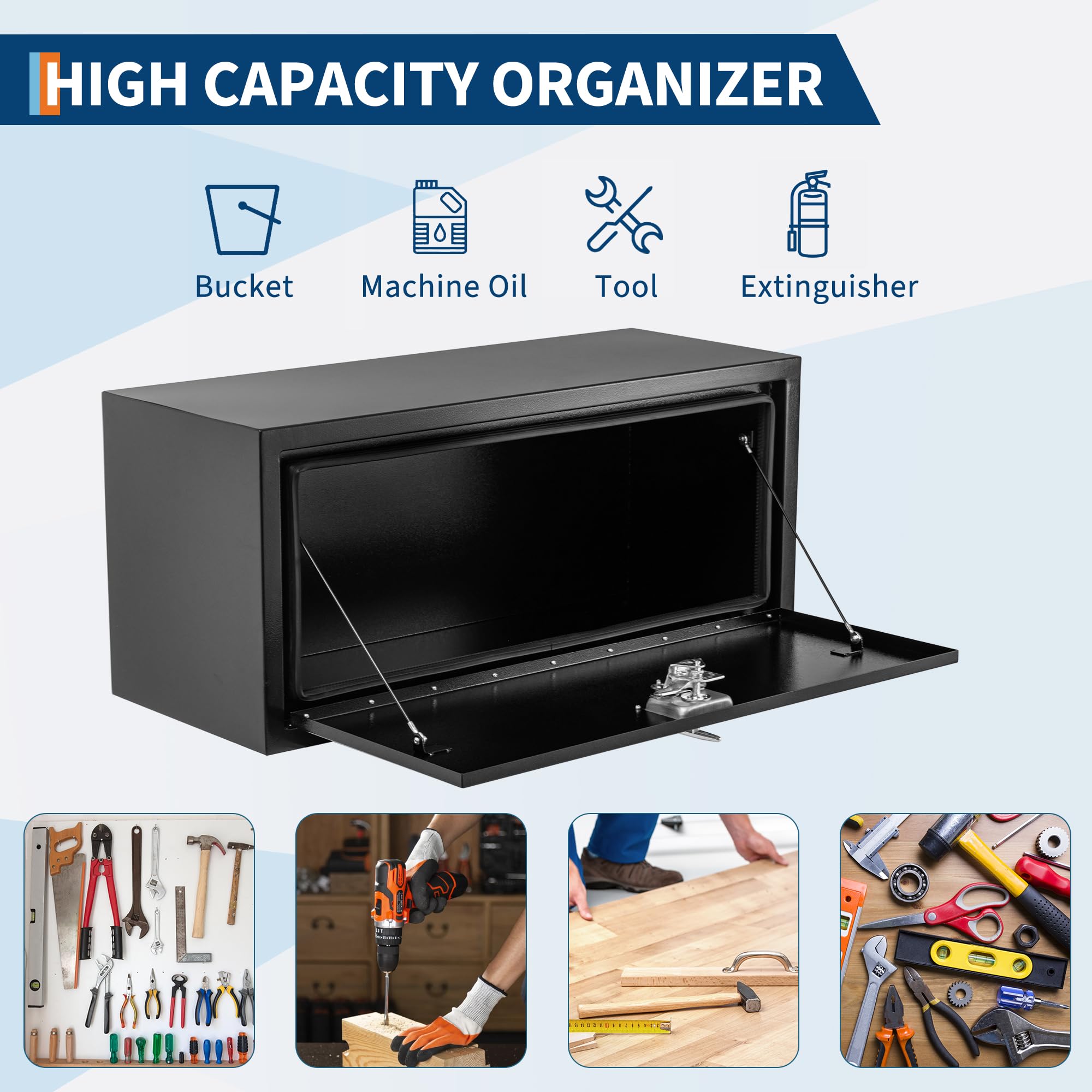 Garvee 36'' Black Steel Underbody Truck Tool Box with T-Handle Lock, Heavy Duty Storage Organizer for Pickup Truck Bed, RV, Trailer, 36"x14"x16"
