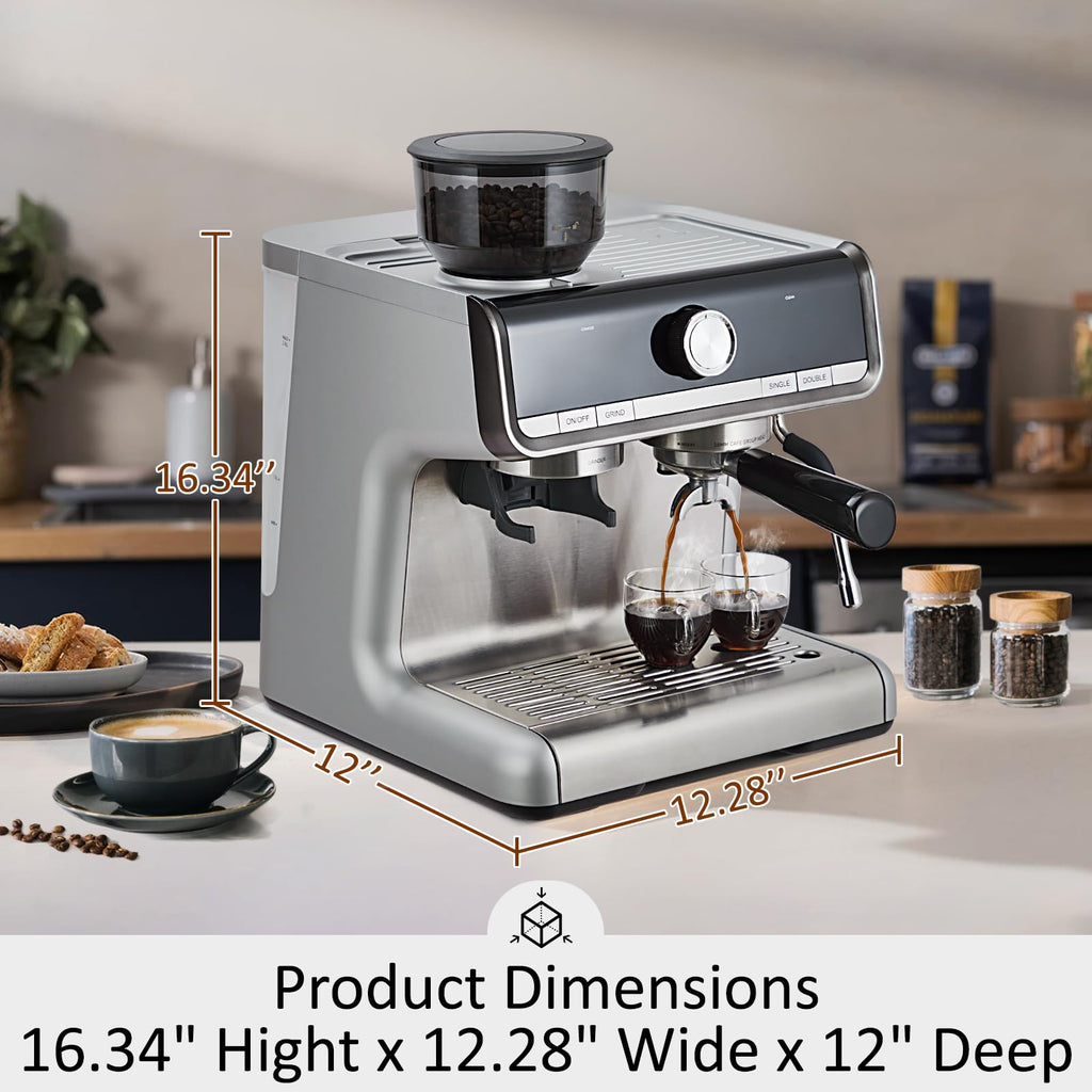Garvee 1450W 120V 20 Bar Espresso Machine with Steam Wand, Fast Heat,Barista Latte Machine With Removable Water Tank for Cappuccinos or Macchiatos - Silver