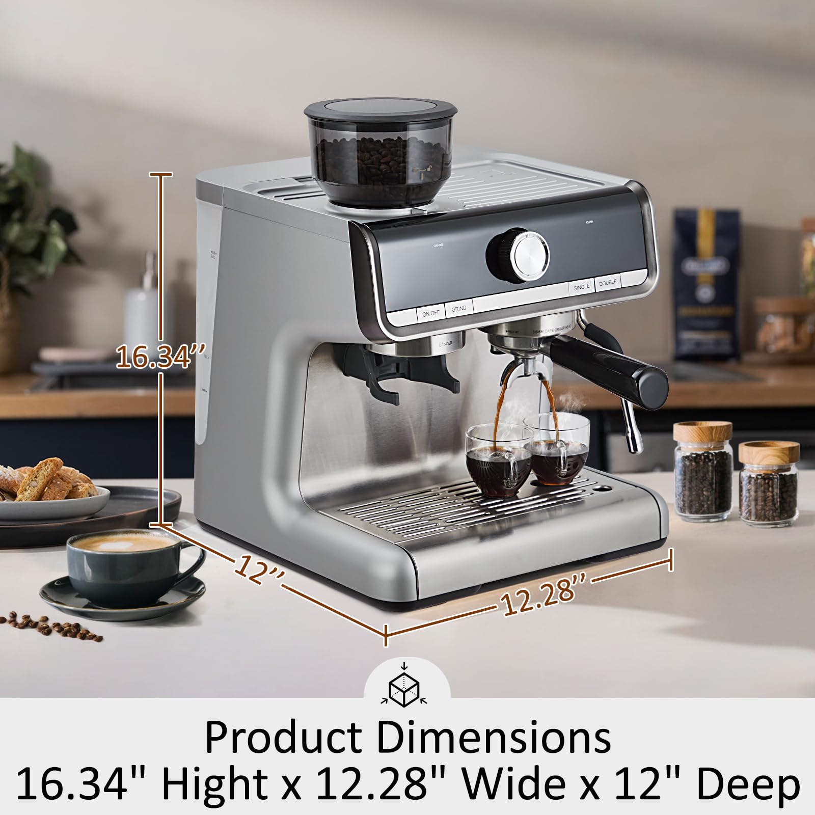 Garvee 1450W 120V 20 Bar Espresso Machine with Steam Wand, Fast Heat,Barista Latte Machine With Removable Water Tank for Cappuccinos or Macchiatos - Silver