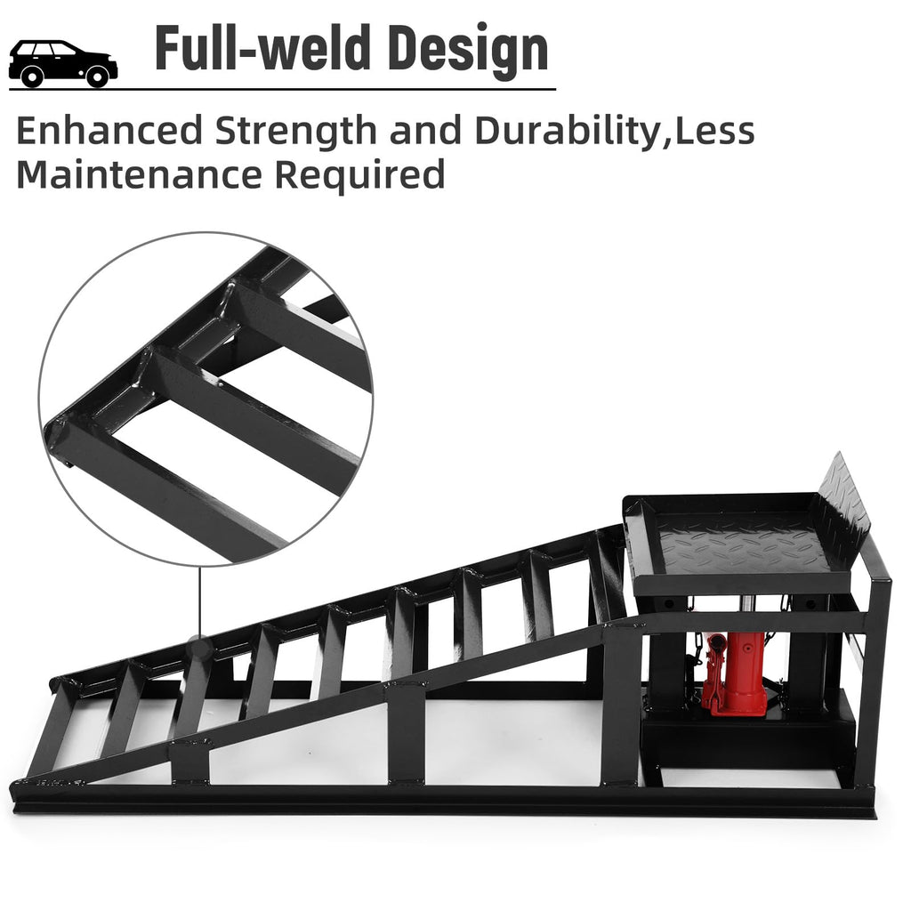 Garvee 2 Pack Car Ramps - 5T (12000 lbs) Hydraulic High Lift Service Ramps, Low-Profile Heavy-Duty Automotive Lifts for Oil Changes, Fully Welded Structure for Home Garage, Black