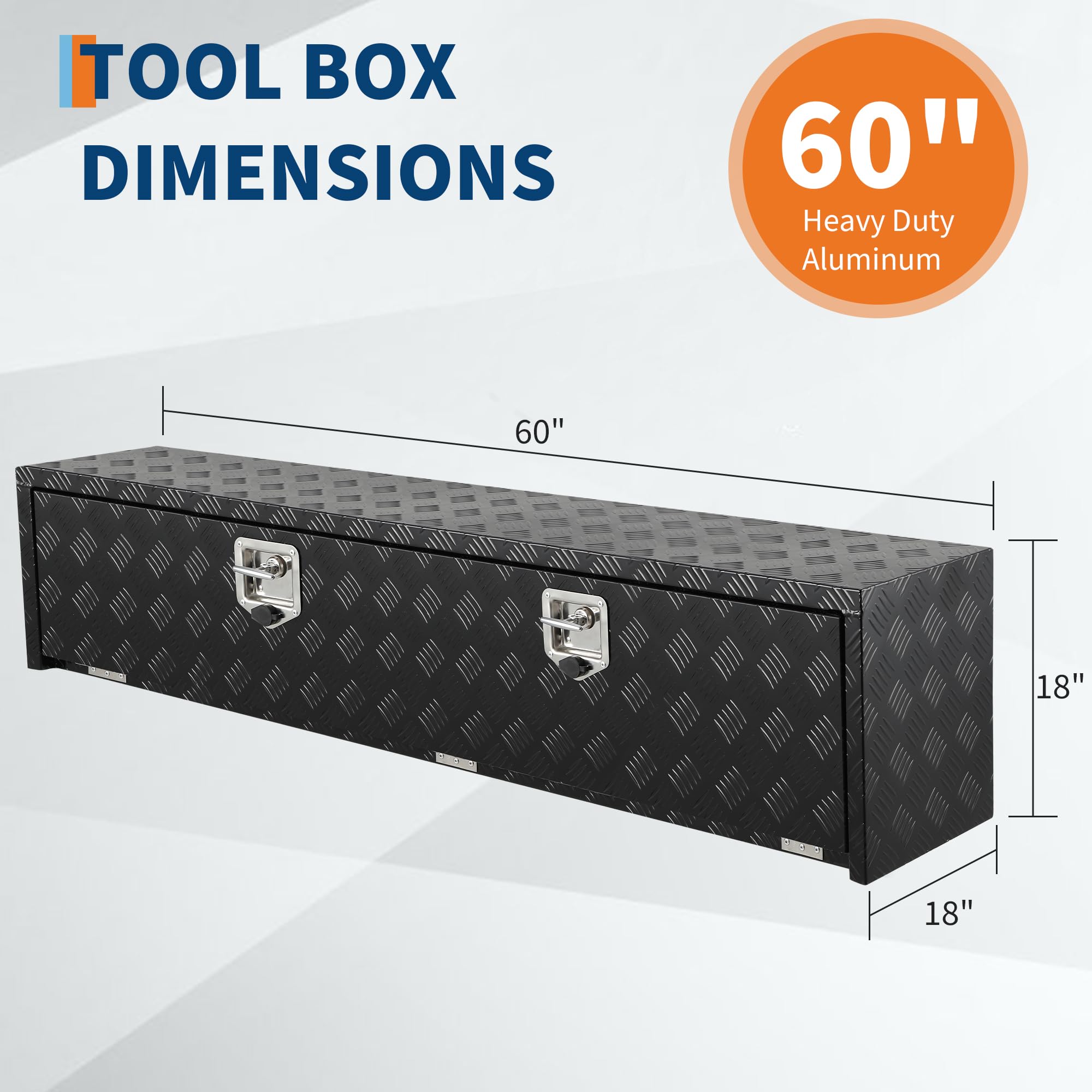 Garvee 60"X18" Heavy Duty Aluminum Tool Underbody Box Waterproof Truck Storage Organizer Chest for Pick Up Truck Bed RV Trailer Black