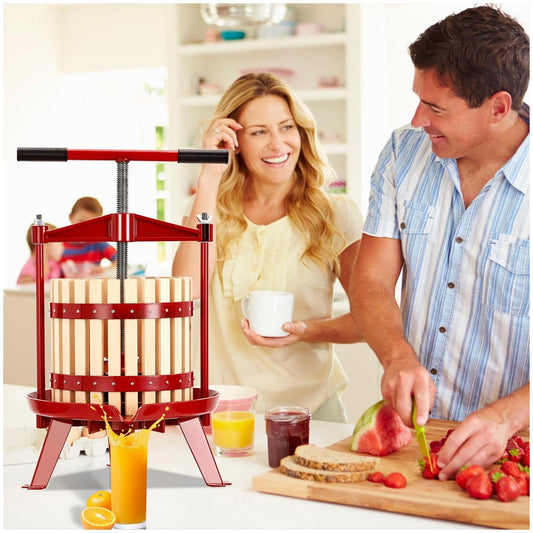 Garvee Fruit Wine Press 4.75 Gal/18L, Wood Steel Fruit Wine Press with 1 Pack Filter Bag, Traditional Juicer Manual T-Handle Fruit Press, Triangular Structure, Juicer Grinder Making Press for Outdoor Kitchen