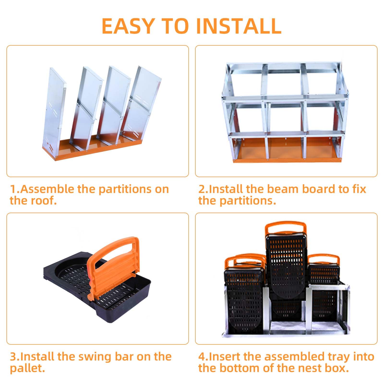 Garvee Chicken Nesting Box 6-Hole Roll Away Egg Laying Box with Lid Heavy-Duty Galvanized Steel Rustproof Design Wall-Mountable Orange