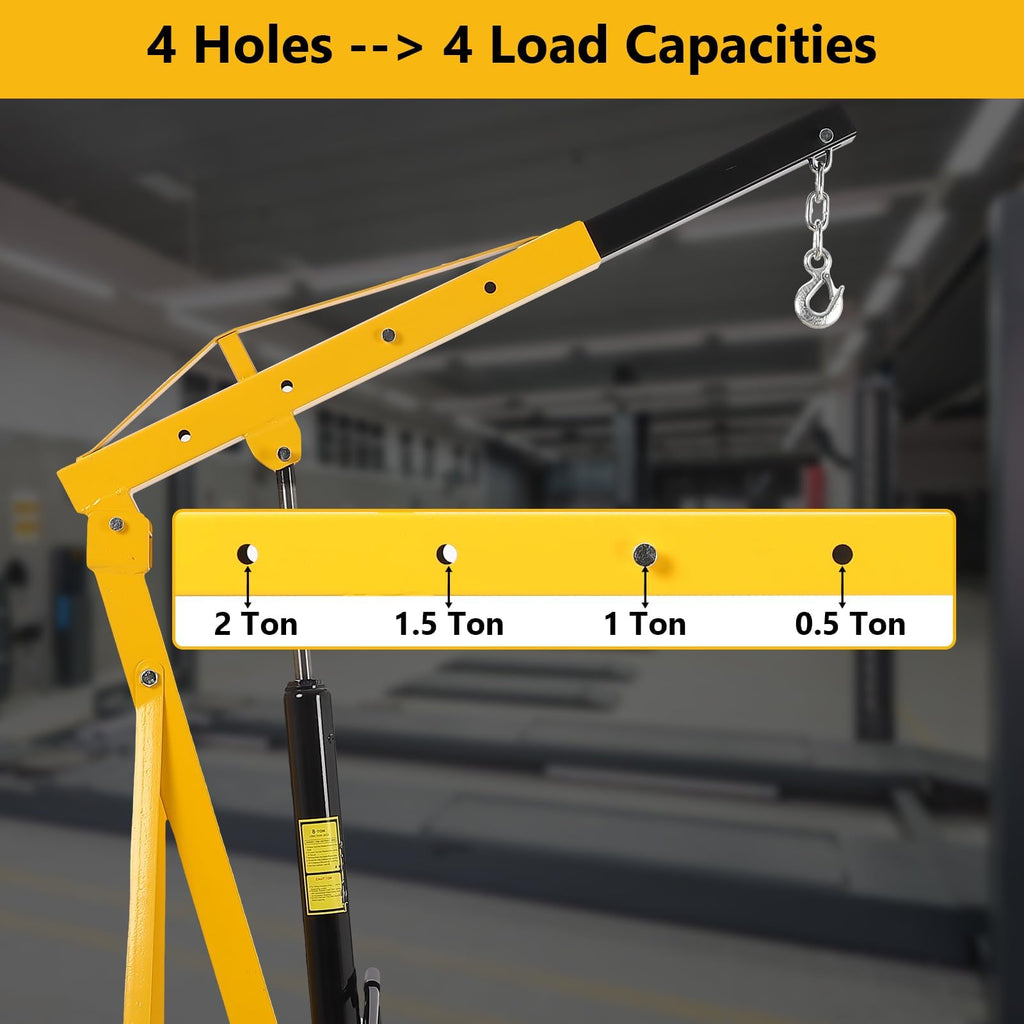 Garvee 2 Ton Engine Hoist Hydraulic Foldable Crane Mobile Cherry Picker for Garage Workshops Auto Repair Yellow