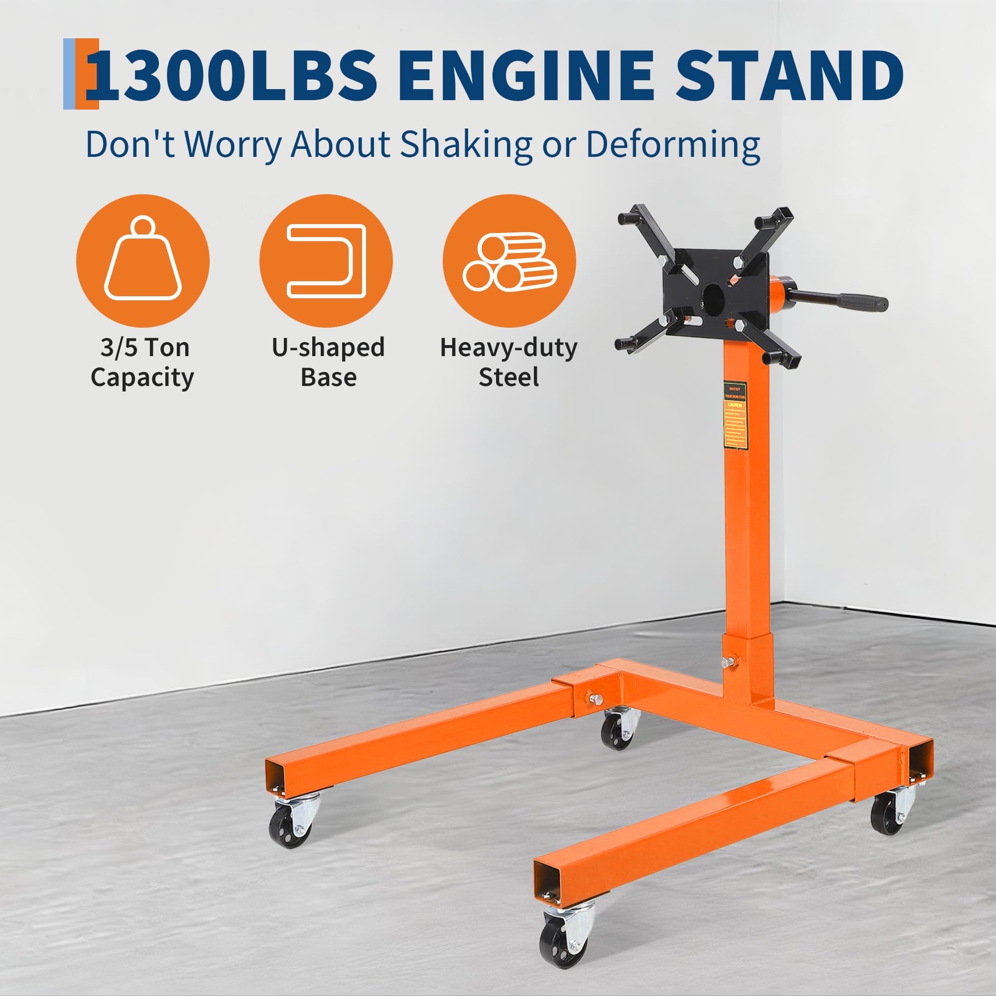 Garvee Engine Stand 1300 LBS Rotating Engine Motor Stand with 360-Degree Rotating Head, Adjustable Arms, Casters for Vehicle Maintenance, Durable Steel, Black