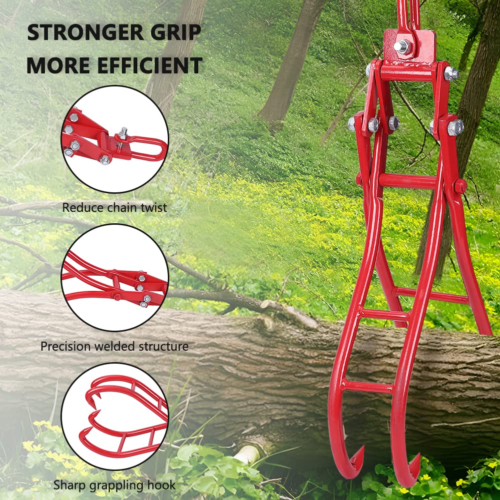 Garvee 28" Log Lifting Tongs With 1 Pair Gloves Heavy Duty 4 Claws Felled Timber Claw Hook Logging Grabber