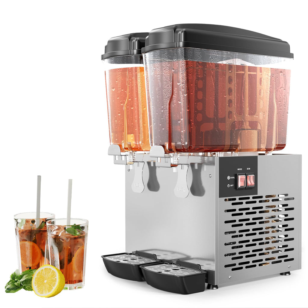 Garvee Commercial Beverage Dispenser 2 Tanks 18L Stainless Steel Juice Dispenser for Restaurant Bar Party Cold Drinks