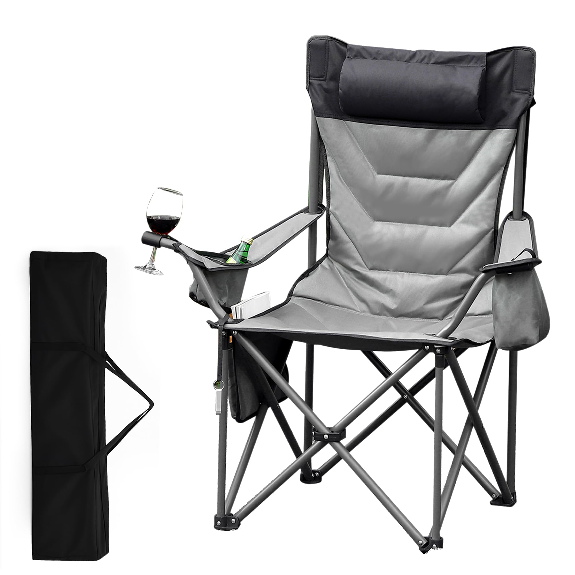 Garvee Heavy Duty Oversized Camping Chair With Cooler Pouch, Quad Lumbar Support, Cup Holder For Adults, 400 LB Capacity, Folding Outdoor Chair