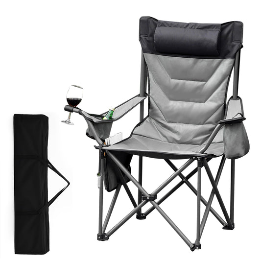 Garvee Heavy Duty Oversized Camping Chair With Cooler Pouch, Quad Lumbar Support, Cup Holder For Adults, 400 LB Capacity, Folding Outdoor Chair