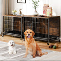 Garvee Furniture-Style Dog Crate – Deluxe Wooden Dog Kennel with Removable Tray and Wheels, Heavy-Duty Double-Doors 32.5" Dog Cage End Table, Indoor Dog House for Large Dogs, Brown