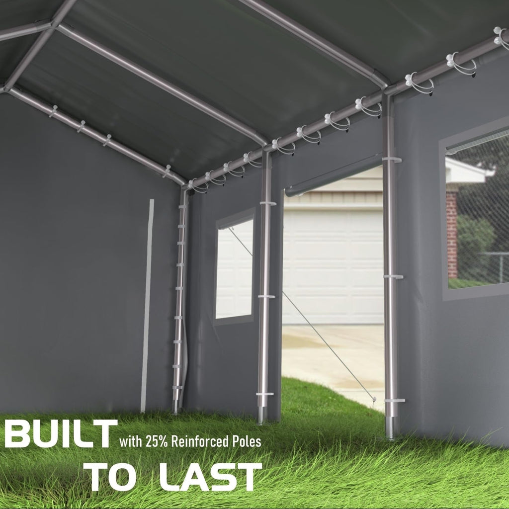 Garvee 10' x 20' Heavy-Duty Carport Canopy, Portable Garage Shelter with 200G Waterproof PE Cover, 0.8mm Steel Frame for Trucks, Boats & SUVs, Gray