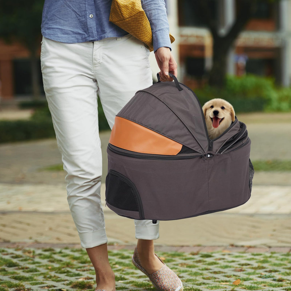 Garvee Multifunction Pet Travel System, Grey Orange, 3-in-1, Easy Fold