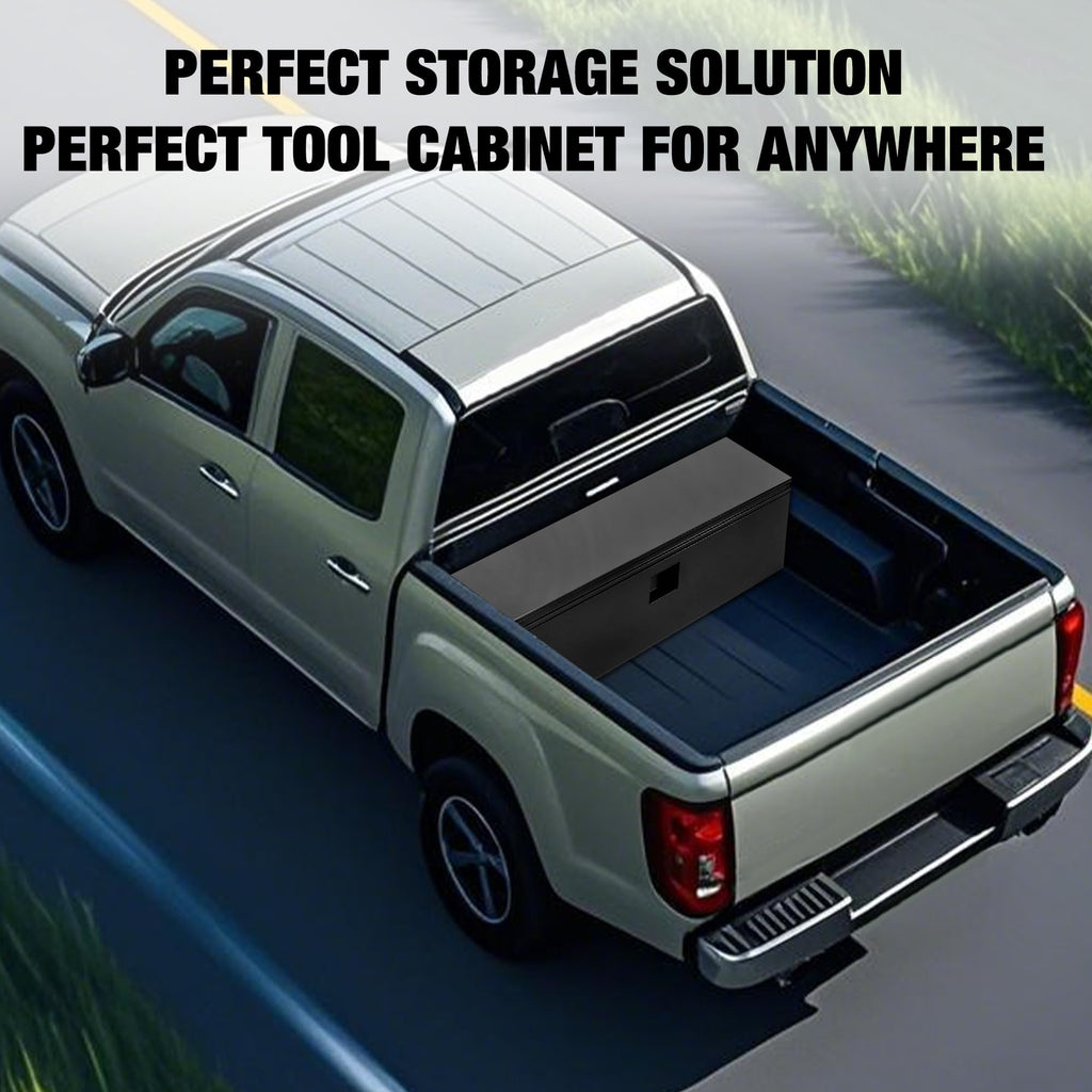 Garvee Black Steel Truck Bed Tool Box, 48"x15"x15", Weatherproof Storage Chest for Pickup, Truck Bed, RV, Trailer, Black Powder Coated