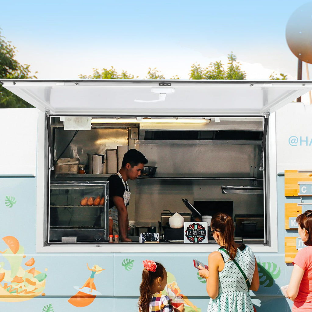 Garvee Concession Window with Awning, 53"W x 33"H, Double-Point Fork Lock, Aluminum Frame, Hydraulic Lift Struts, Food Truck/Trailer