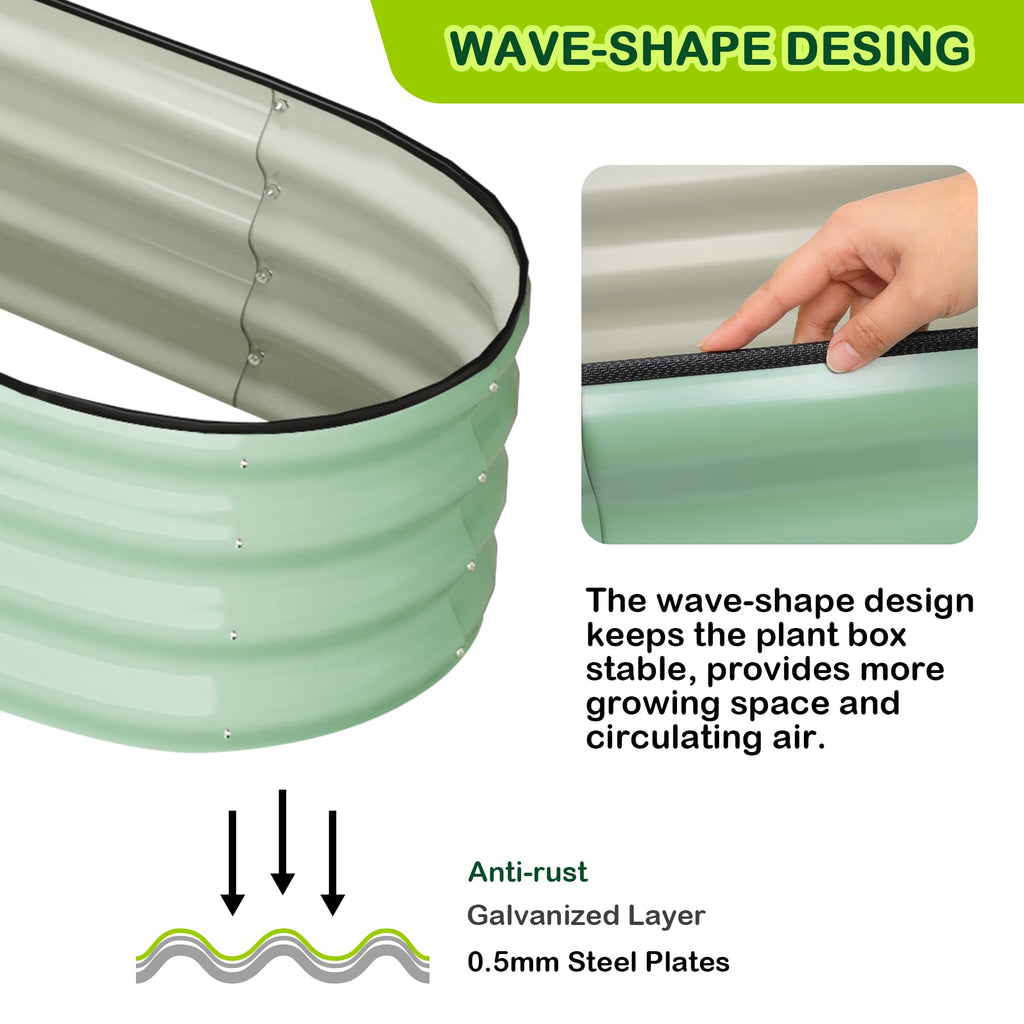 Garvee 2-Pack 4.5'x2'x2' Oval Galvanized Raised Garden Beds, Open Base Metal Planters, Large Outdoor Planter Boxes, Green